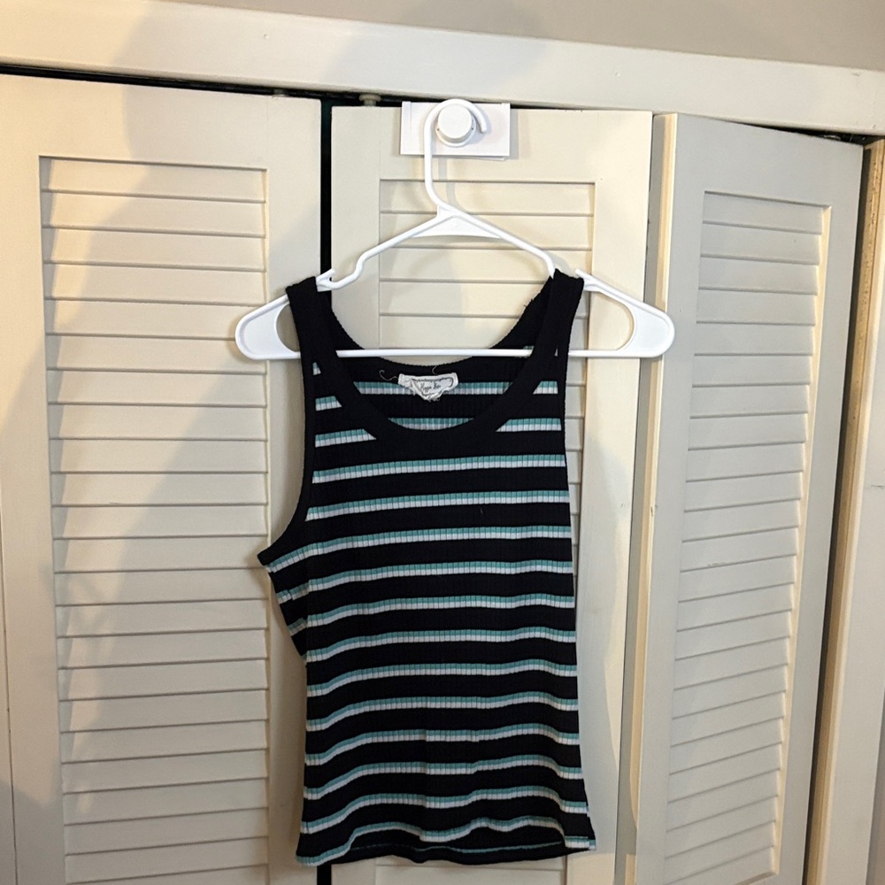 Hippie Rose Black and Blue Striped Tank Top